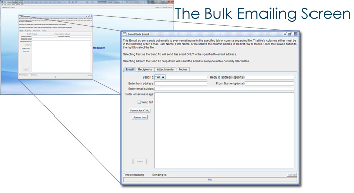 The bulk emailing screen