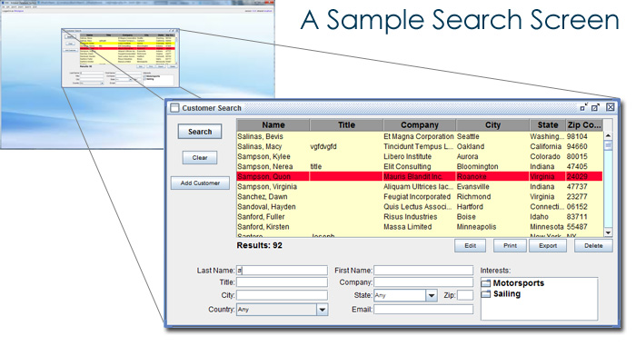 A sample search screen